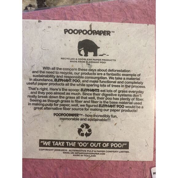 PooPooPaper Pink Twine Journal Lion Face Elephant Poo Odorless NEW 7x7 - Picture 4 of 4